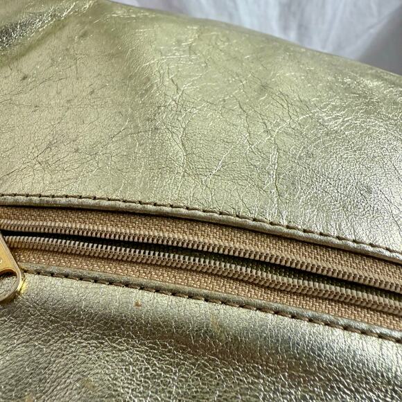 SAS VTG Diane Gold Leather Handbag Purse Tote Bag With Keychain Glam READ - Picture 11 of 12